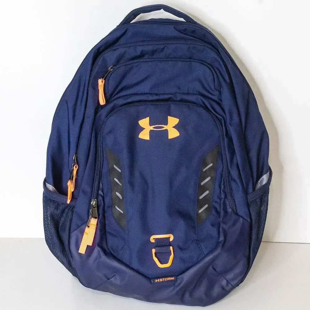 Under Armour UA Storm Hustle 4.0 Backpack Navy Blue Orange Laptop School Bag